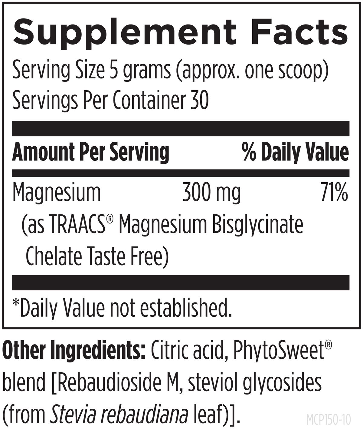 Magnesium Glycinate Powder 150 g (5.3 oz) powder, Unflavored supplement facts image