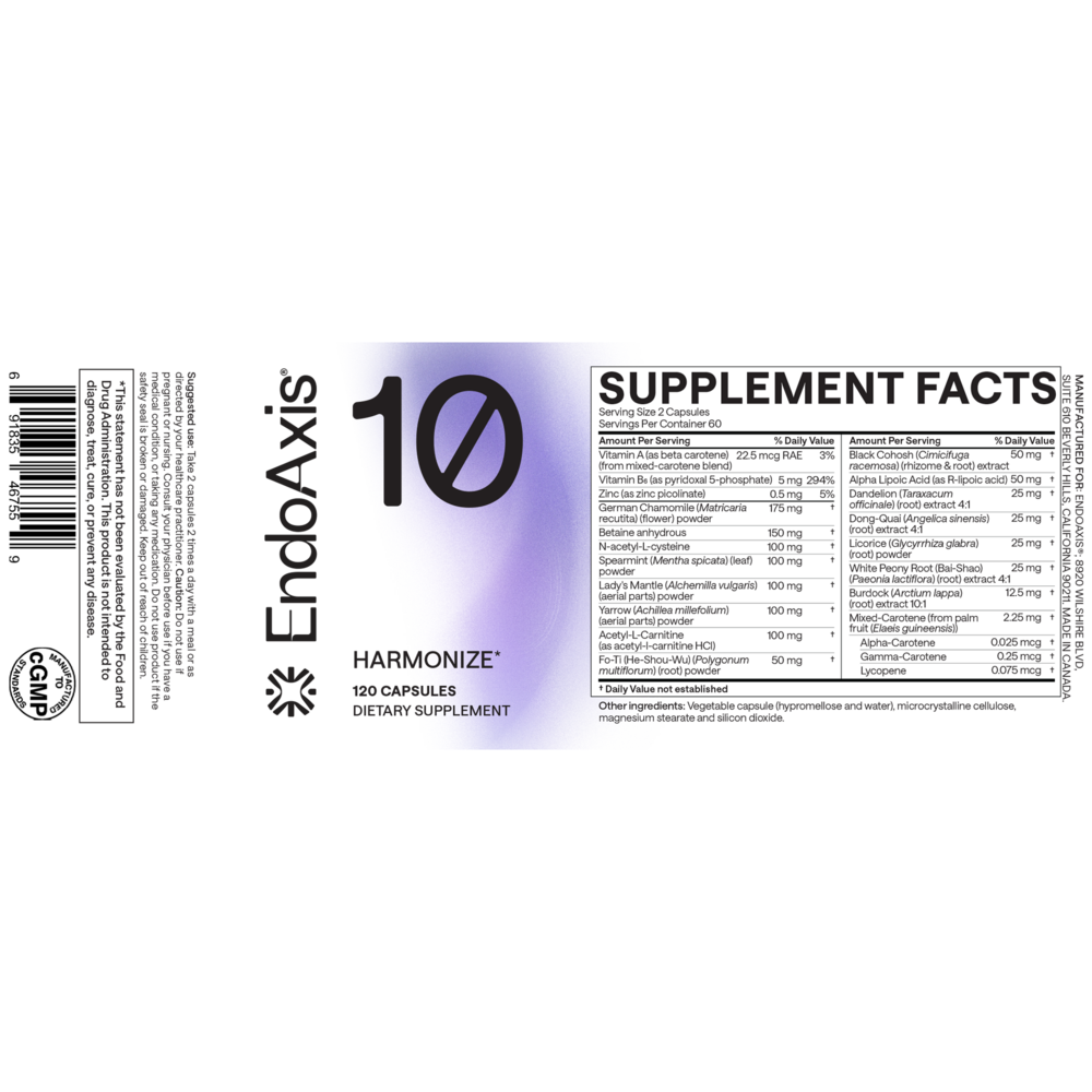 EndoAxis Formula 16 bottle back with directions