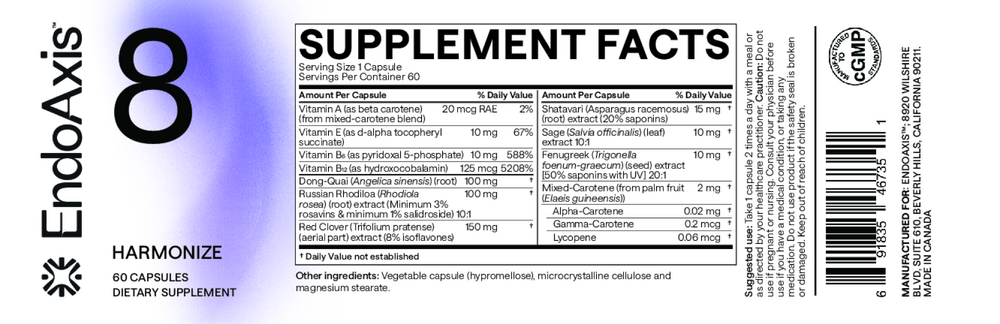 EndoAxis Formula 8 bottle back with directions