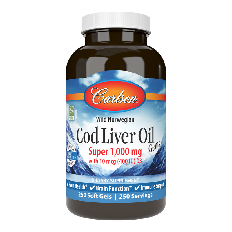 Carlson Labs - Cod Liver Oil Gems™, Super 1,000 mg 250 Softgels