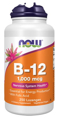 NOW Foods - Vitamin B-12 (1000mcg) w/Folic Acid Chewable 250 lozenges