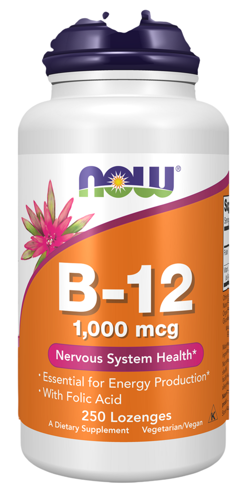 NOW Foods - Vitamin B-12 (1000mcg) w/Folic Acid Chewable 250 lozenges