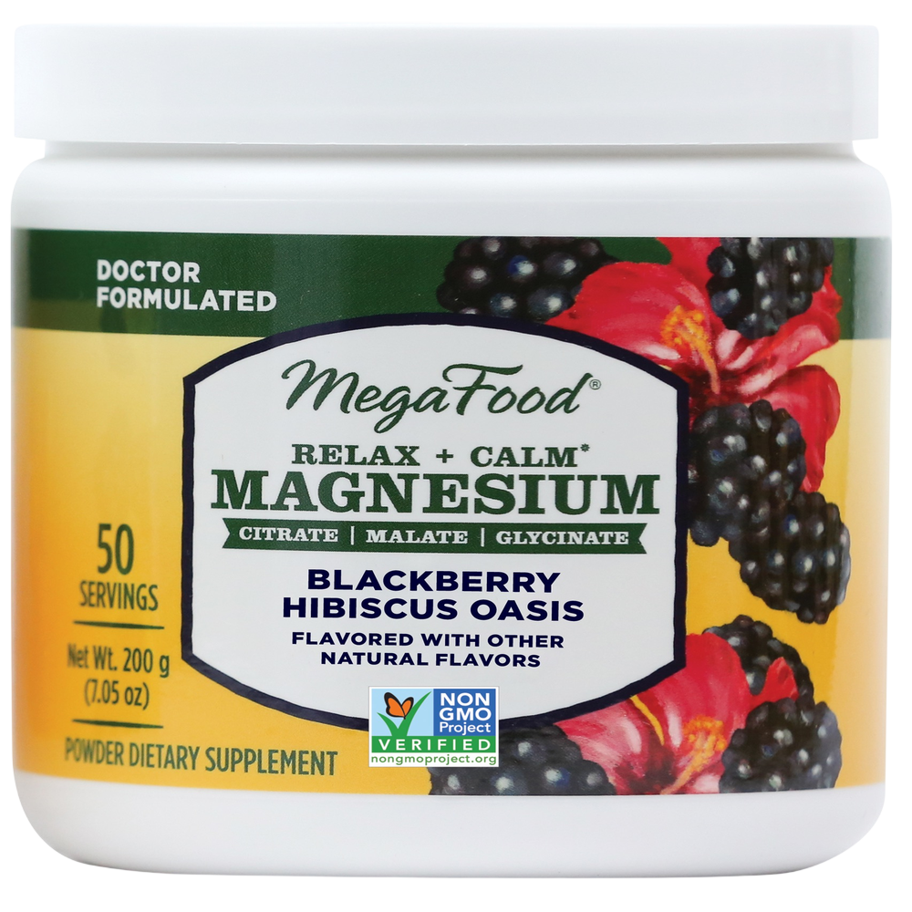 MegaFood - Relax + Calm Magnesium Powder-Blackberry Hibiscus Oasis Flavor