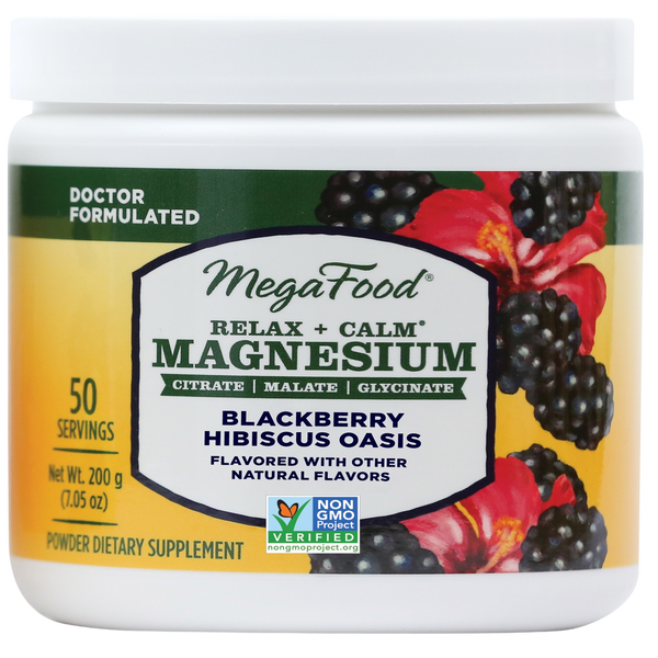 MegaFood - Relax + Calm Magnesium Powder-Blackberry Hibiscus Oasis Flavor