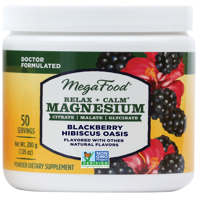 MegaFood - Relax + Calm Magnesium Powder-Blackberry Hibiscus Oasis Flavor