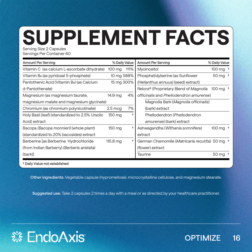 EndoAxis Formula 18 supplement facts label