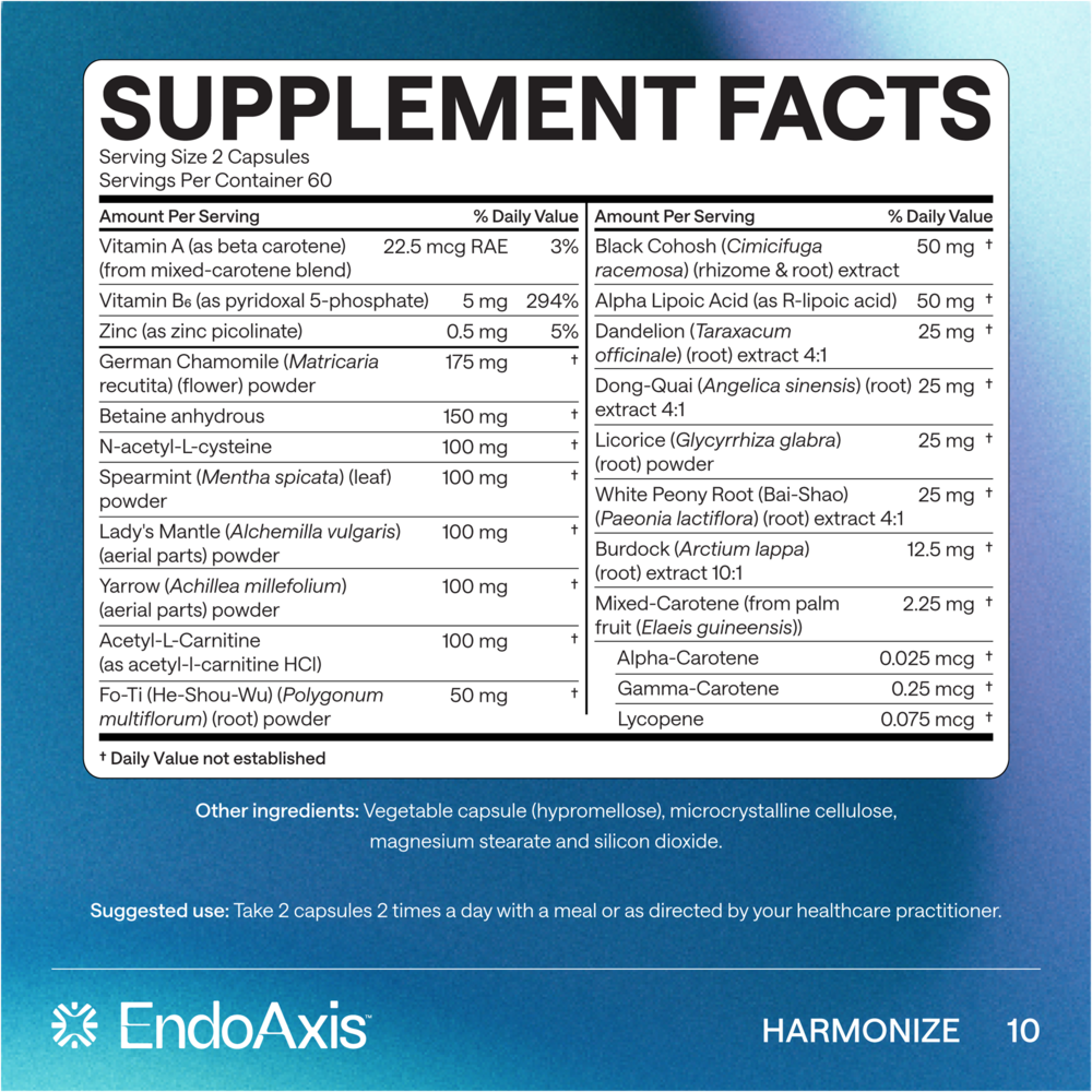 EndoAxis Formula 16 supplement facts label