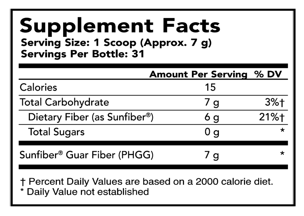 Tomorrow's Nutrition Sunfiber label