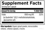 L-5-MTHF 8,500 mcg DFE (5 mg), 60 capsules supplement facts image — view 2