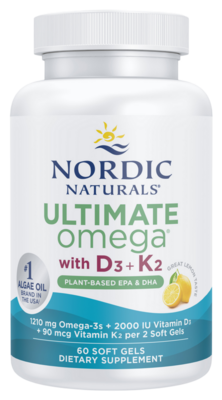 Nordic Naturals - Ultimate Omega with D3 + K2, Plant-Based EPA & DHA, Lemon Flavor