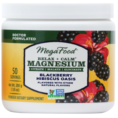 MegaFood - Relax + Calm Magnesium Powder-Blackberry Hibiscus Oasis Flavor