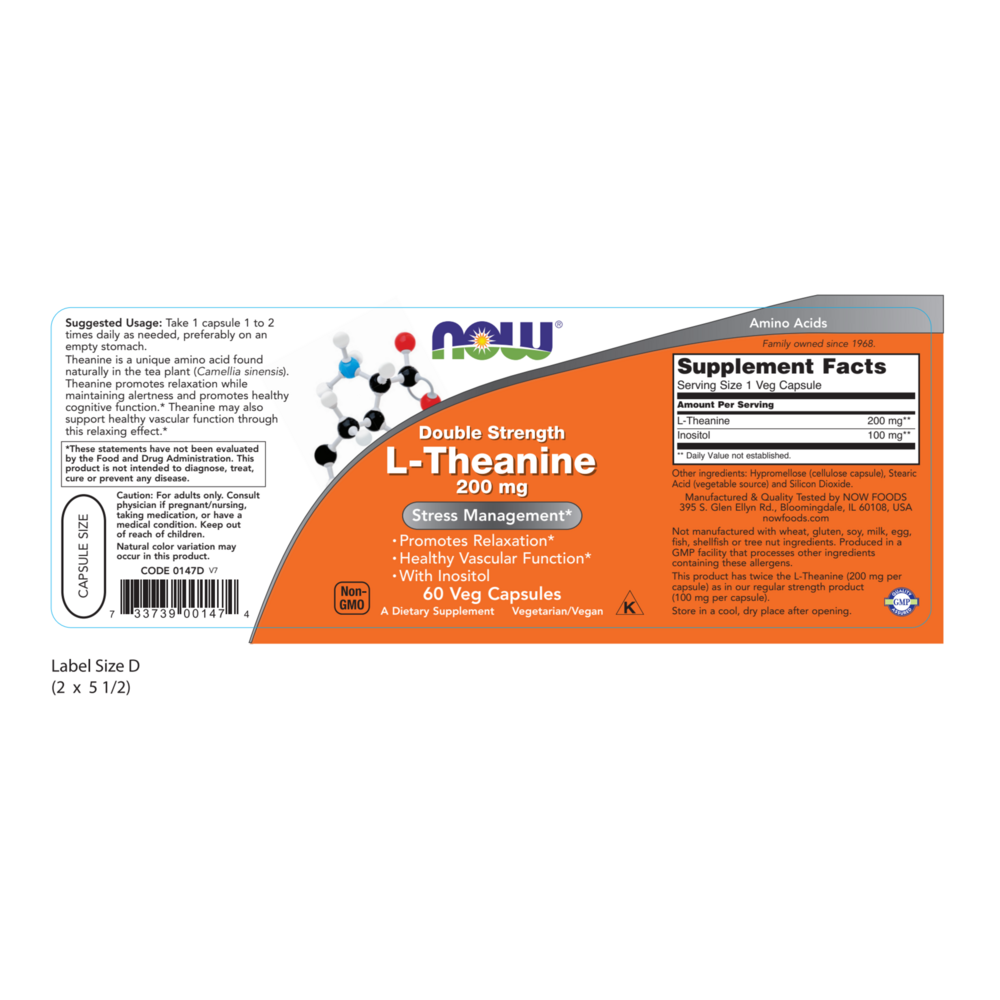 NOW Foods L-Theanine 200mg — view 2