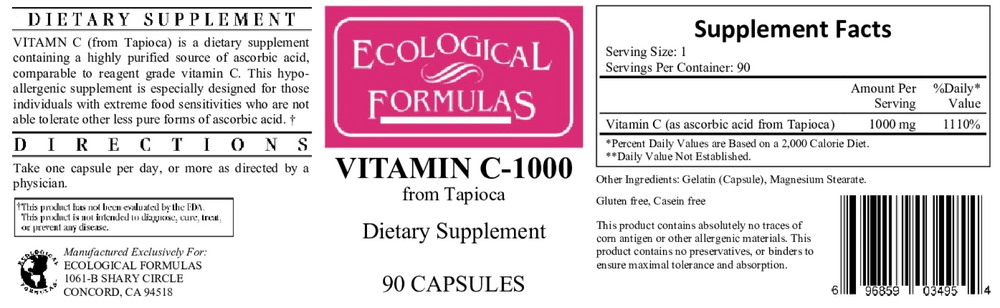 Ecological Formulas/Cardiovascular Research Vitamin C-1000 (from tapioca) — view 2