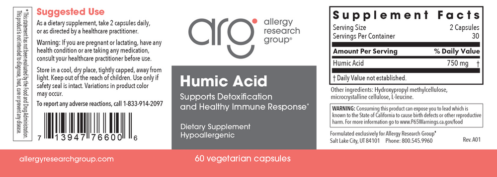 Allergy Research Group Humic Acid 750mg — view 2