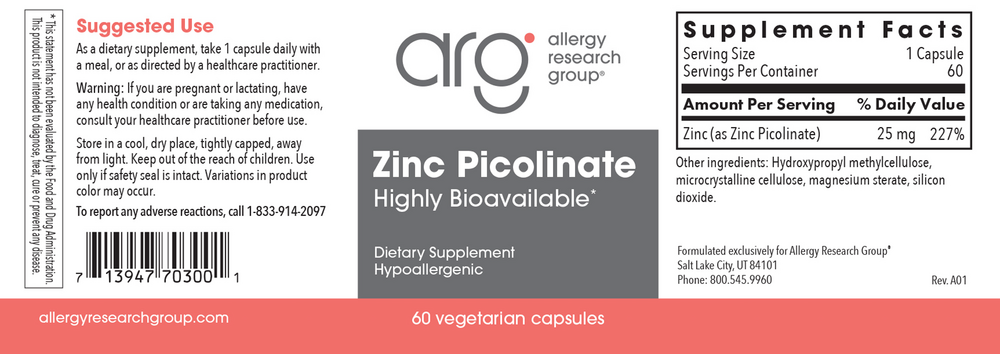 Allergy Research Group Zinc Picolinate — view 2
