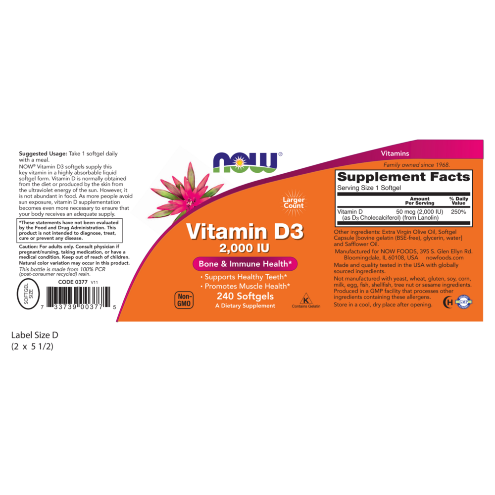 NOW Foods Vitamin D-3 2,000IU — view 2