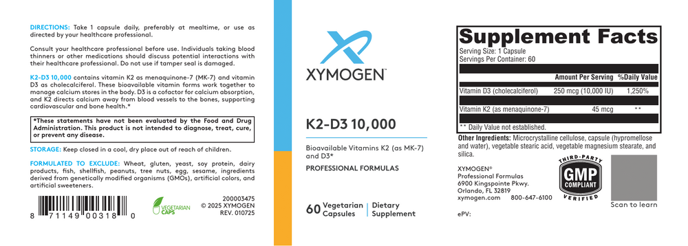 Xymogen K2-D3 10,000 (Vitamin D3) — view 2