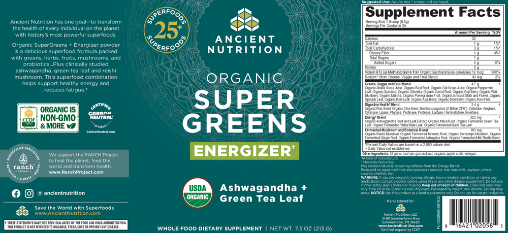 Ancient Nutrition Organic SuperGreens Energizer - Powder — view 2