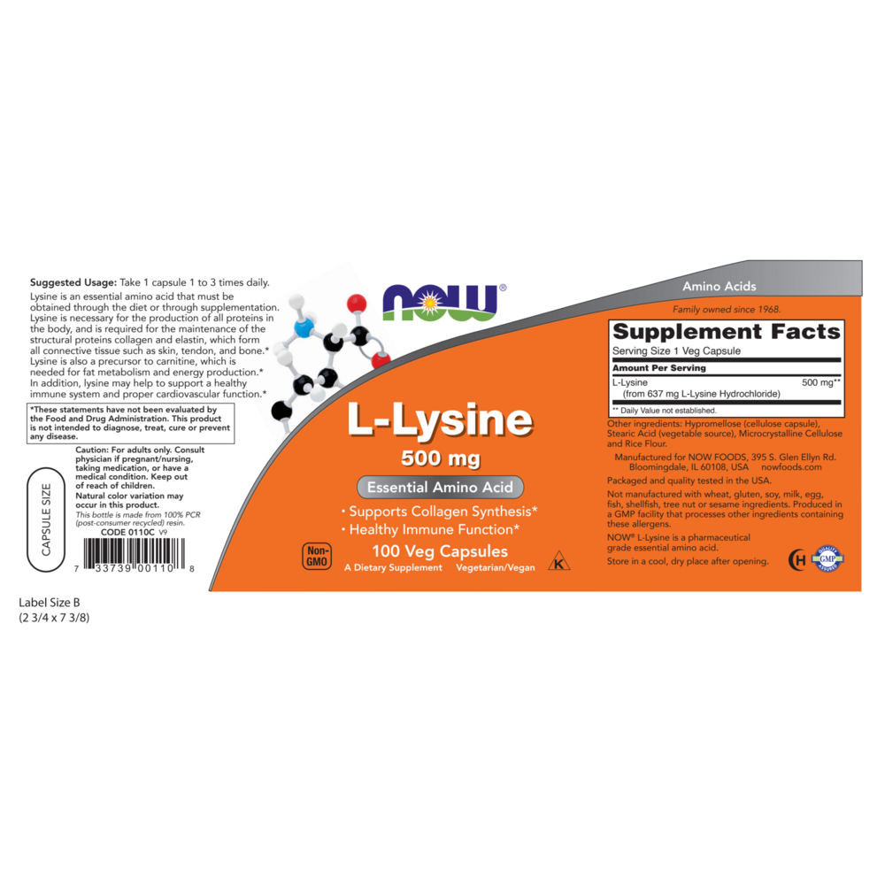 NOW Foods L-Lysine 500mg — view 2