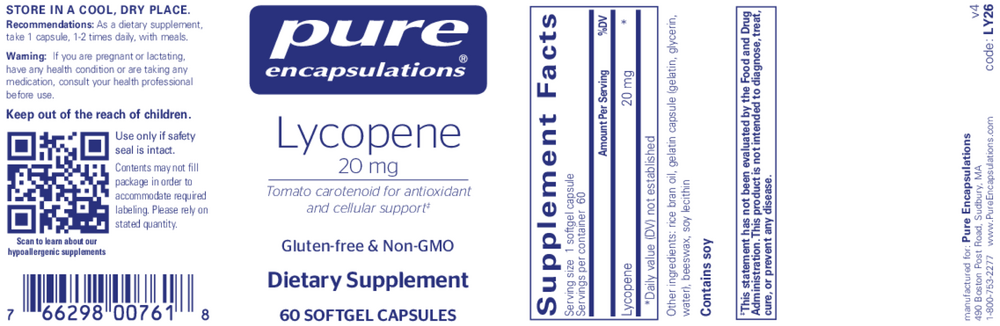 Pure Encapsulations Lycopene 20mg — view 2