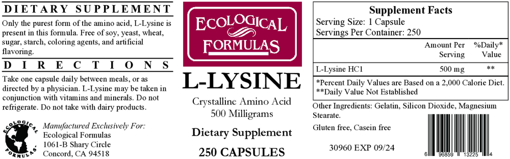Ecological Formulas/Cardiovascular Research L-Lysine 500mg — view 2