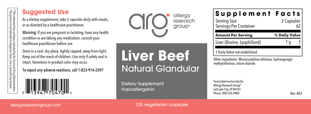 Allergy Research Group Liver Beef Natural Glandular — view 2
