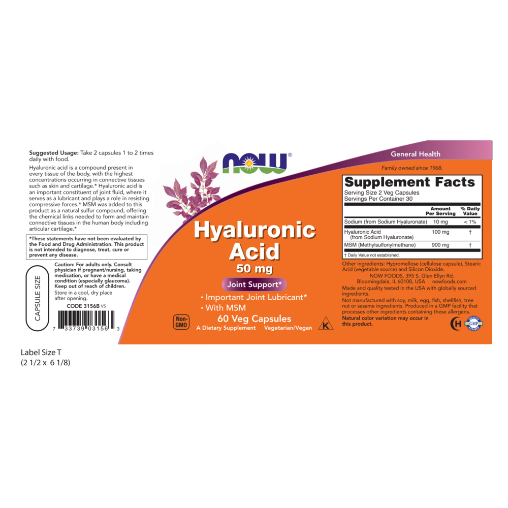 NOW Foods Hyaluronic Acid w/ MSM — view 2