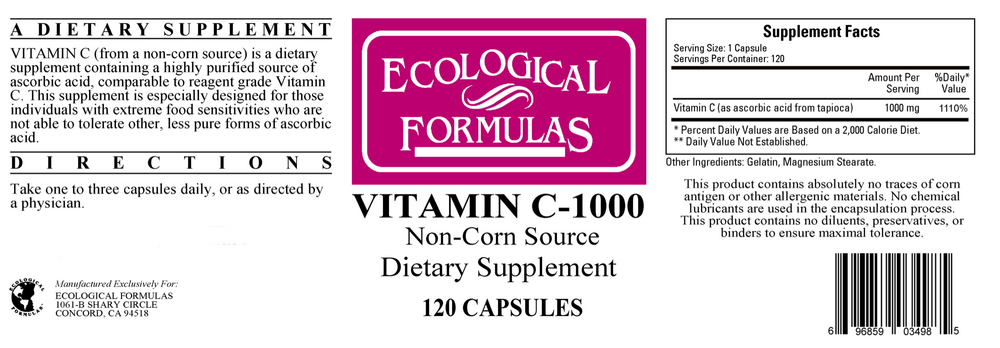 Ecological Formulas/Cardiovascular Research Vitamin C-1000 (non-corn) — view 2