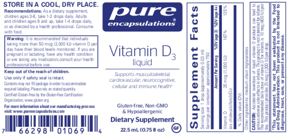 Pure Encapsulations Vitamin D3 Liquid — view 2