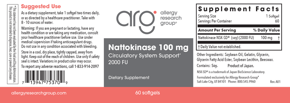 Allergy Research Group Nattokinase Circulatory Systemic Enzymes — view 2