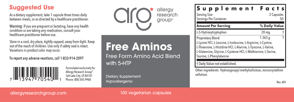 Allergy Research Group Free Aminos 750mg — view 2