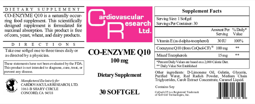 Ecological Formulas/Cardiovascular Research CoQ10 100mg — view 2