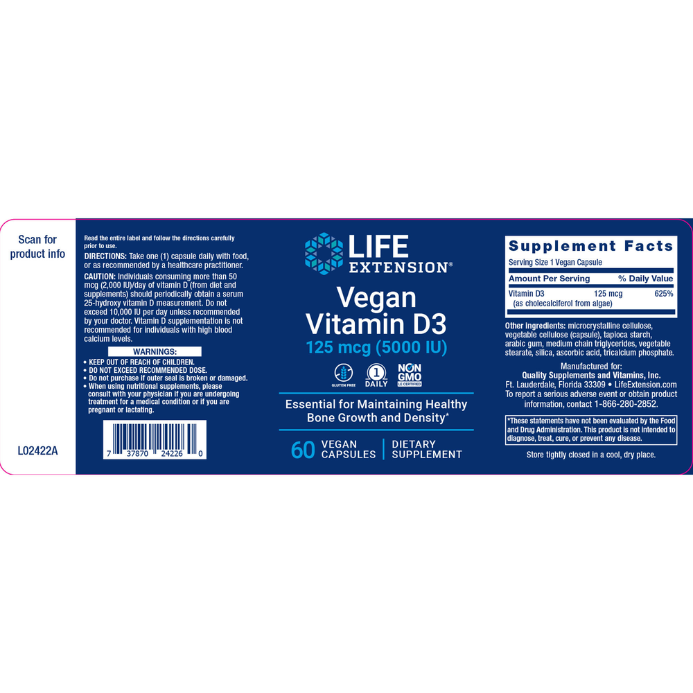 Life Extension Vegan Vitamin D3 125 mcg (5000 IU) — view 2