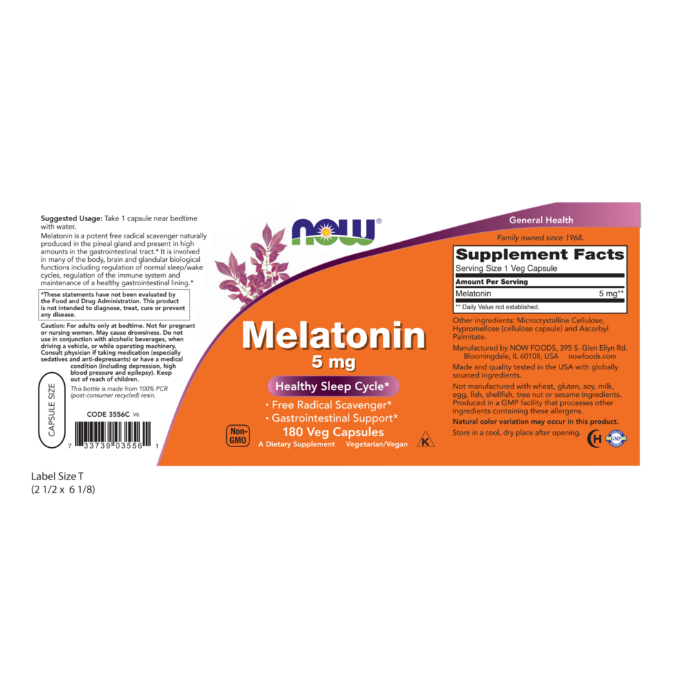 NOW Foods Melatonin 5mg — view 2