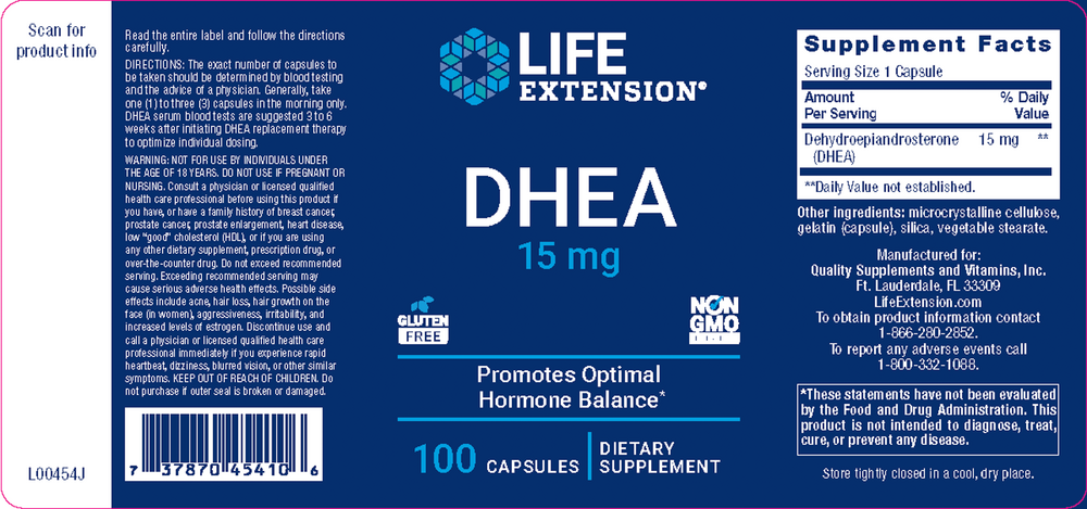 Life Extension DHEA 15mg — view 2