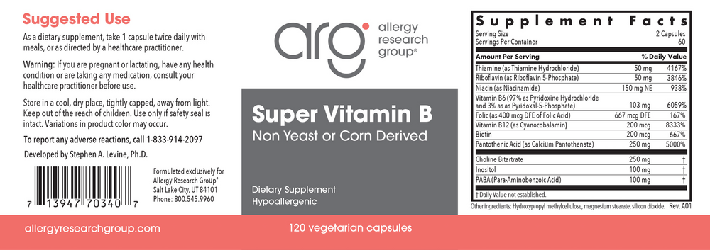 Allergy Research Group Super Vitamin B Complex — view 2