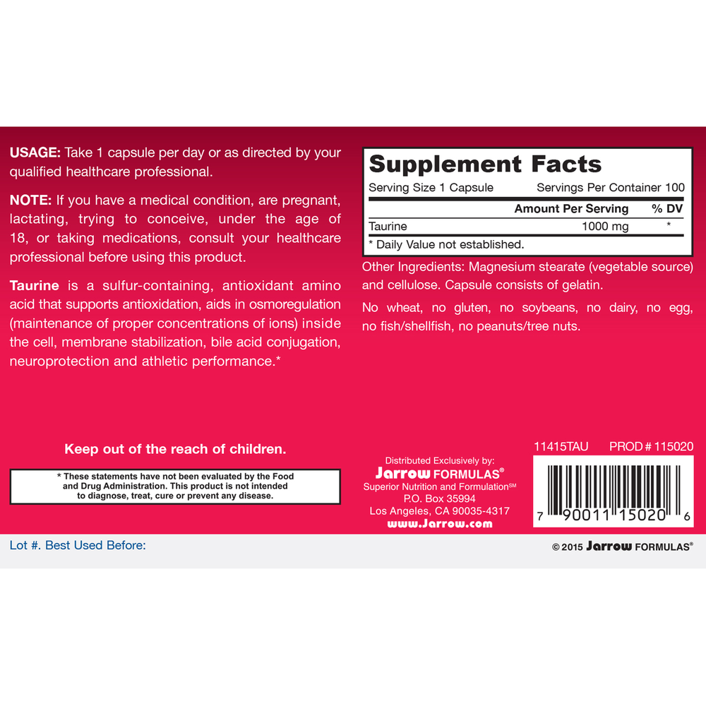 Jarrow Formulas Taurine 1000mg — view 2
