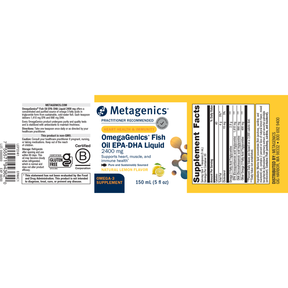 Metagenics OmegaGenics® EPA-DHA 2400 Fish Oil - Lemon — view 2