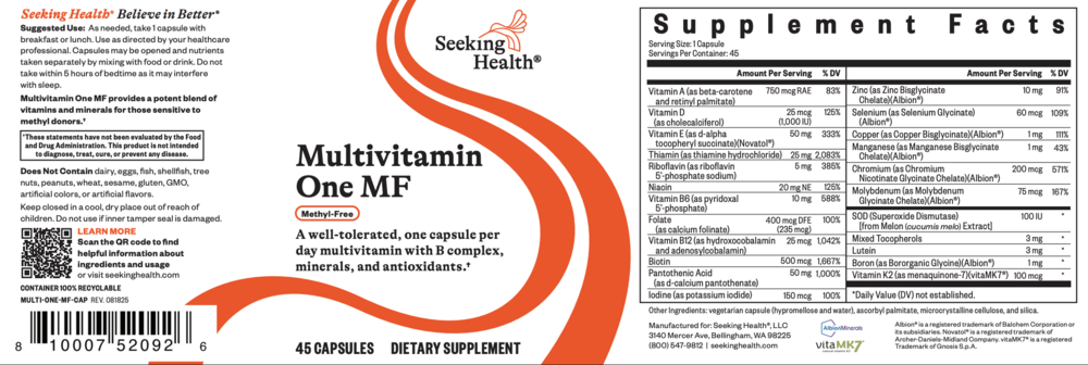 Seeking Health Multivitamin One MF — view 2