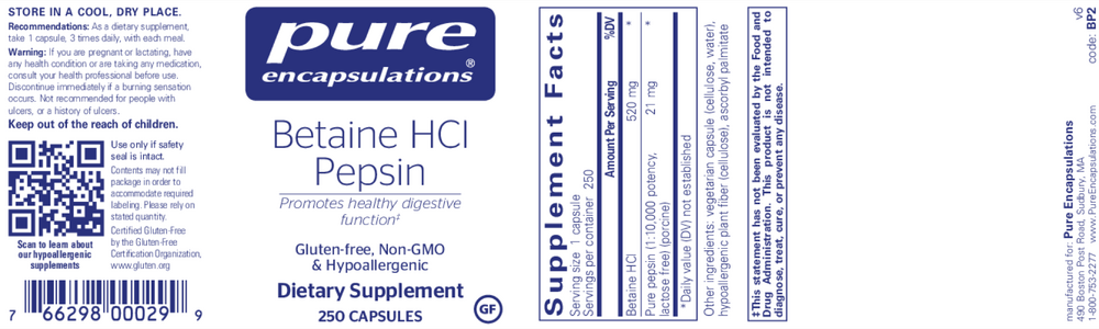 Pure Encapsulations Betaine Hcl Pepsin — view 2