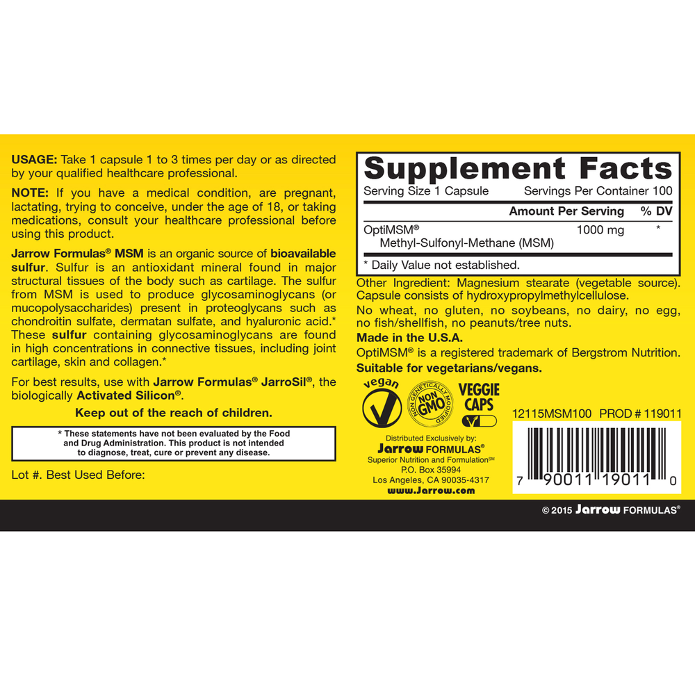 Jarrow Formulas MSM Sulfur 1000mg — view 2