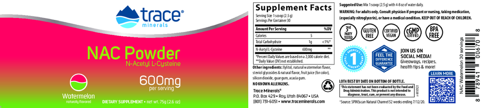 Trace Minerals Research NAC Powder, Watermelon — view 2