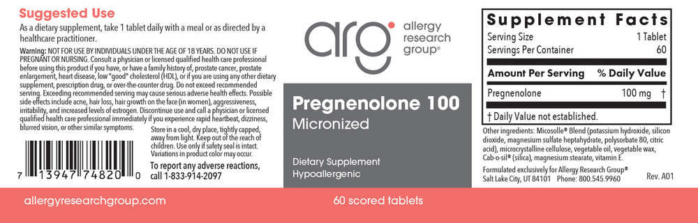 Allergy Research Group Pregnenolone 100 Hormone Support — view 2