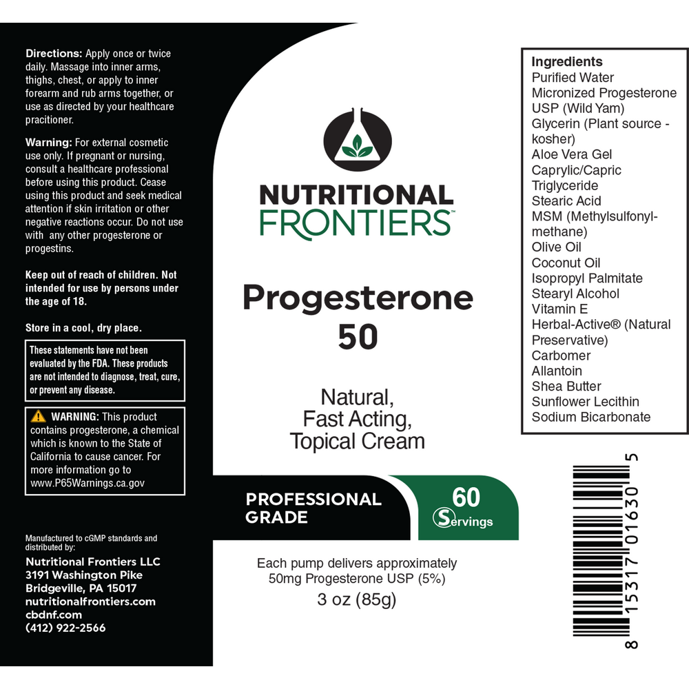 Nutritional Frontiers Progesterone 50 Cream (California Only) — view 2