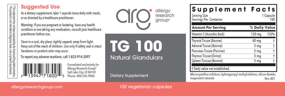 Allergy Research Group TG 100 Natural Glandulars — view 2