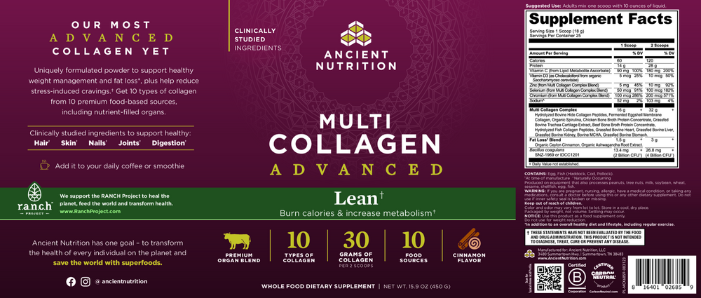 Ancient Nutrition Multi Collagen Advanced Lean, Cinnamon — view 2