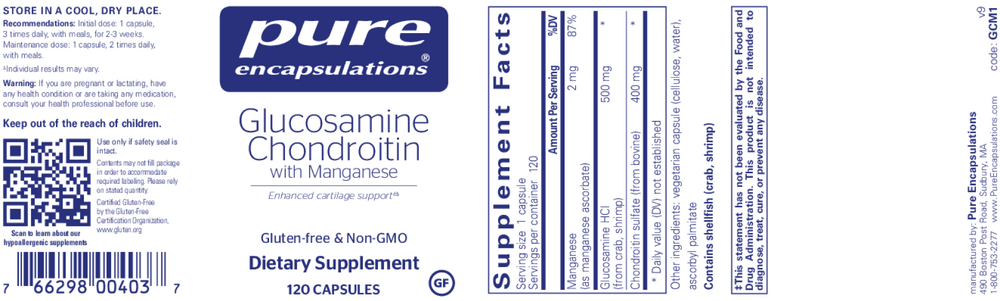 Pure Encapsulations Glucosamine Chondroitin W/ Manganese — view 2