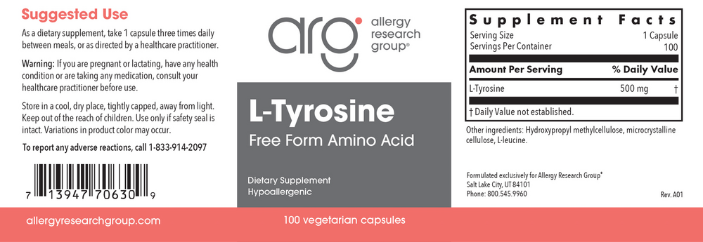Allergy Research Group L-Tyrosine 500mg — view 2