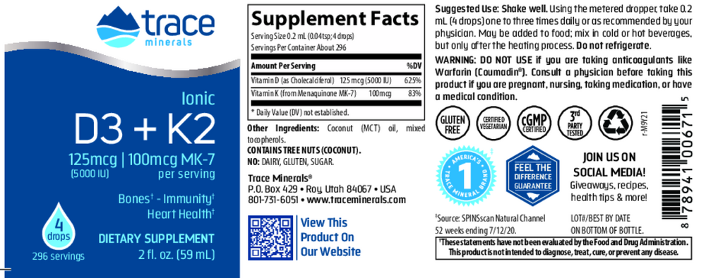 Trace Minerals Research Ionic Vitamin D3 + K2 — view 2