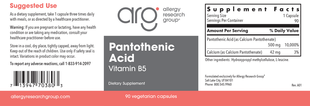 Allergy Research Group Pantothenic Acid — view 2